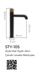 Style Mat Siyah Altın Çanak Lavabo Bataryası