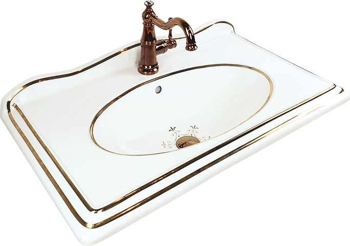 Victorian Beyaz Altın Etajerli Lavabo