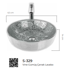 Pure Vine Gümüş Tezgah Üstü Çanak Lavabo S-329