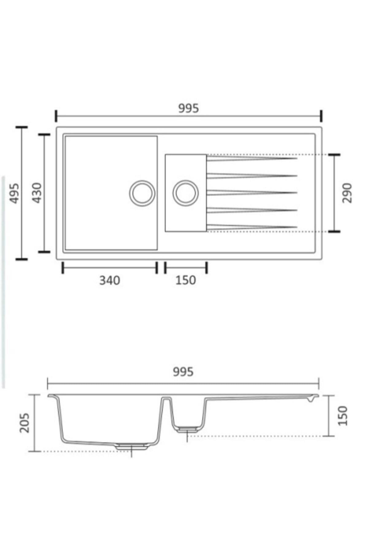 Vinox Beyaz 1,5 Göz Granit Eviye 50X100 Cm Vx-002