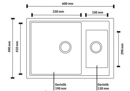 Vinox Siyah Çift Göz Granit Eviye 59,5x49 Vx003