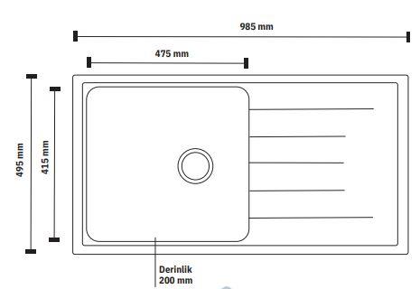 Vınox Beyaz Tekgöz Granıt Evye 50x100 Cm Vx-100xl