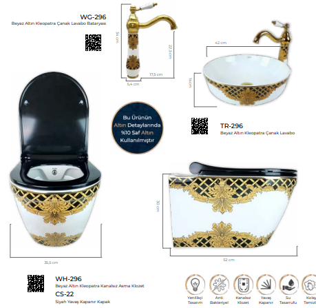 Pure Whıte Gold  Kleopatra Kanalsız Asma Klozet Wh-296+Soft Kapak