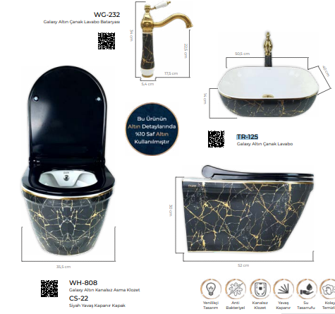 Pure Galaksı Gold Kanalsız Asma Klozet Wh-808+Soft Kapak