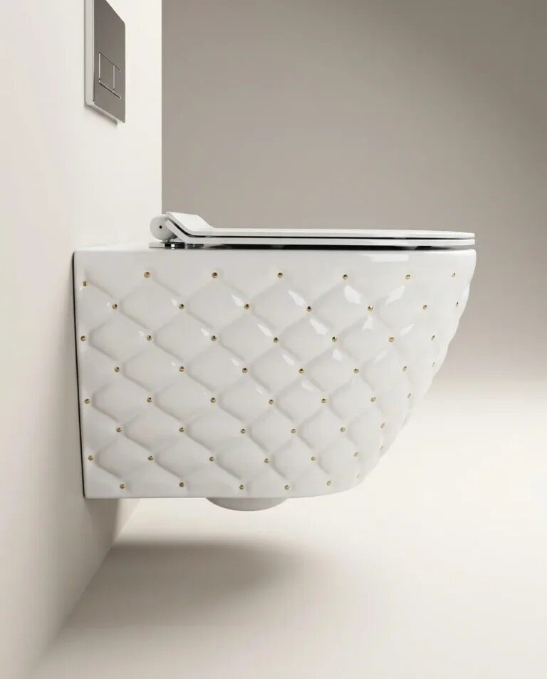 Kapitone Dot Beyaz Altın Kanalsız Asma Klozet WH-823