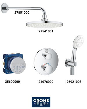 Grohtherm Termostatik Ankastre Banyo Bataryası Seti Gagasız Oval ( Geniş Oval Tepe Duşlu) 24076SET2