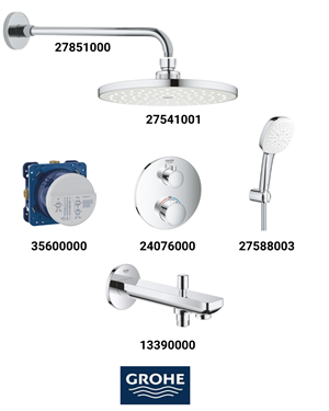 Grohtherm Termostatik Ankastre Banyo Bataryası Seti Oval Gagadan Yönlendiricili (Oval Tepe Duşlu) 24076SET4