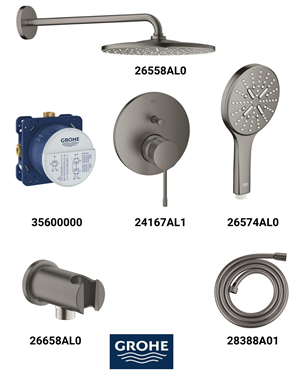 Essence Ankastre Banyo Bataryası Seti 310 Oval Tepeduşlu (Fırçalı Antrasit)