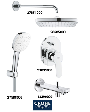 Bauedge Ankastre Banyo Bataryası Seti Gagadan Yönlendiricili(Kare Tepe Duşlu) 29039SET6