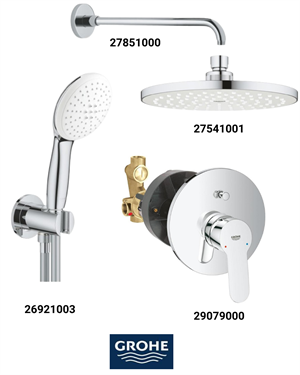 Bauedge Ankastre Banyo Bataryası Seti Büyük Rozetli Gagasız(Oval Tepe Duşlu) 29079SET1