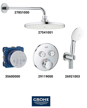 Grohtherm Smartkontrollu  Ankastre Banyo Bataryası Seti Oval Gagasız(Oval Tepe Duşlu) 29119SET1