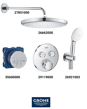 Grohtherm Smartkontrol Ankastre Banyo Bataryası Seti Oval Gagasız(Geniş Oval Tepe Duşlu) 29119SET2