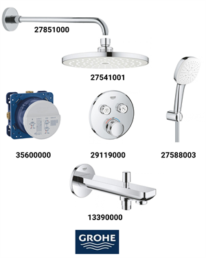Grohtherm Smartkontrol Ankastre Banyo Bataryası Seti Oval Gagadan Yönlendiricili (Oval Tepe Duşlu) 29119SET4