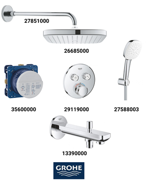 Grohtherm Smartkontrol Ankastre Banyo Bataryası Seti Oval Gagadan Yönlendiricili(Kare Tepe Duşlu) 29119SET6