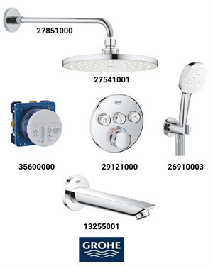 Grohtherm Smartkontrol Ankastre Banyo Bataryası Seti Oval-3 Yol Gagalı (Oval Tepe Duşlu)