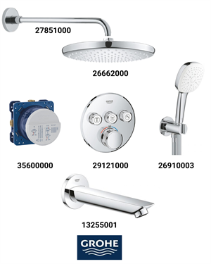 Grohtherm Smartkontrol Ankastre Banyo Bataryası Seti Oval 3-Yol Gagalı(Geniş Oval Tepe Duşlu)