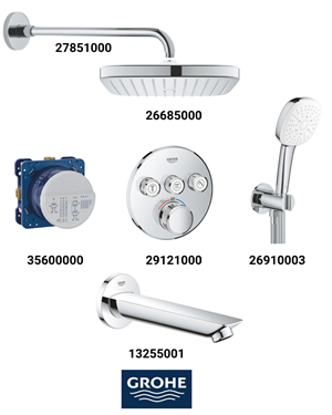 Grohtherm Smartkontrol Ankastre Banyo Bataryası Seti Oval 3-Yol Gagalı(Kare Tepe Duşlu)
