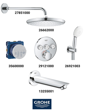 Grohtherm Smartkontrol Ankastre Banyo Bataryası Seti Oval 3-Yol Gagalı (Geniş Oval Tepe Duşlu) 29121SET5