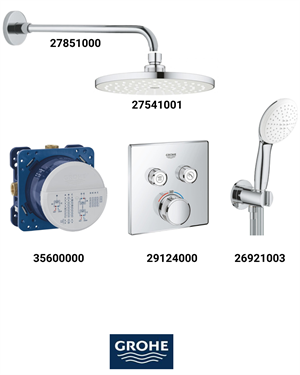 Grohtherm Smartkontrol Ankastre Banyo Bataryası Seti Kare Gagasız(Oval Tepe Duşlu) 29124SET1