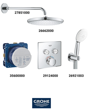 Grohtherm Smartkontrol Ankastre Banyo Bataryası Seti Kare Gagasız(Geniş Oval Tepe Duşlu) 29124SET2