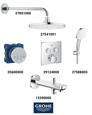Grohtherm Smartkontrol Ankastre Banyo Bataryası Seti Kare Gagadan Yönlendiricili (Oval Tepe Duşlu) 29124SET4