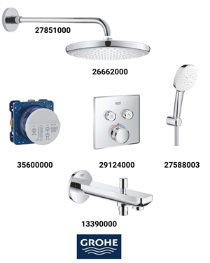 Grohtherm Smartkontrol Ankastre Banyo Bataryası Seti Kare Gagadan Yönlendircili(Genişoval Tepeduşlu) 29124SET5