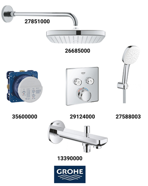 Grohtherm Smartkontrol Ankastre Banyo Bataryası Seti Kare Gagadan Yönlendiricili(Kare Tepe Duşlu) 29124SET6
