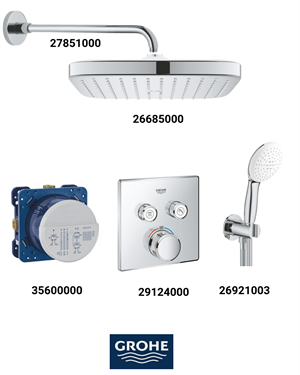 Grohtherm Smartkontrol Ankastre Banyo Bataryası Seti Kare Gagasız (Kare Tepe Duşlu) 29124SET7