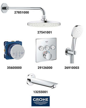 Grohtherm Smartkontrol Ankastre Banyo Bataryası Seti Kare 3-Yol Gagalı(Oval Tepe Duşlu)