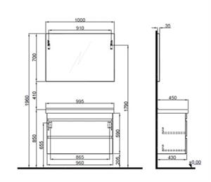 Krea 100 Cm Çekmecelı takım Banyo Dolabı Modern Cevız