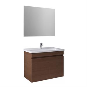 Kale Krea 80Cm Kapaklı Set Modern Cevız (Lavabo+Lavabo Dolabı+Düz Ayna)