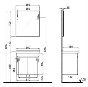Krea Kapaklı takım 65Cm Banyo Dolabı Modern Cevız