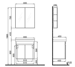 Krea Kapaklı takım 65Cm Beyaz Banyo Dolabı