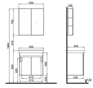 Krea Kapaklı takım 65Cm Modern Cevız Banyo Dolabı