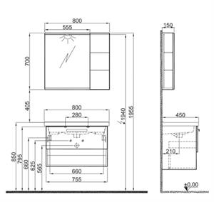 Trevı 80cm takım Banyo Dolabı  Ant/Cvz