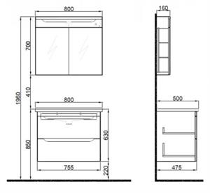 Casılla 80 Cm takım  Banyo Dolabı Satın Grı