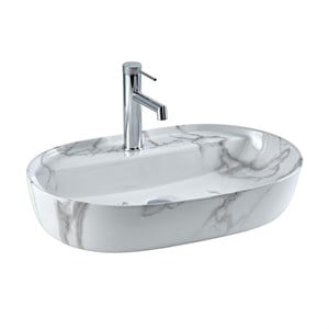 E-2114M1 Tezgah Üstü Lavabo Beyaz Mermer Desenli