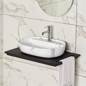 E-2114M1 Tezgah Üstü Lavabo Beyaz Mermer Desenli