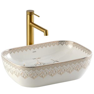 EY-7033 Tezgah Üstü Lavabo Beyaz & Altın