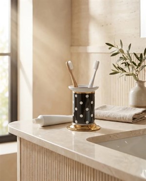 Puantiye Siyah Set Üstü Diş Fırçalık