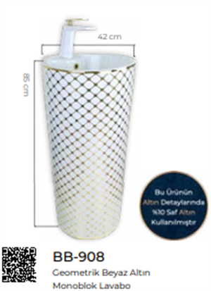Geometrik Beyaz Altın Monoblok Lavabo