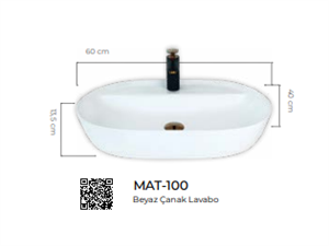 Pure Beyaz Tezgah Üstü Çanak Lavabo Mat-100