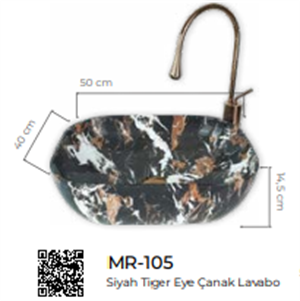 Pure Black Tiger Eye Tezgah Üstü Çanak Lavabo Mr-105