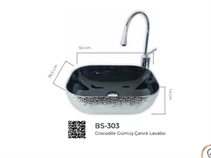 Pure Crocodile Gümüş Siyah Tezgah Üstü Çanak Lavabo Bs-303