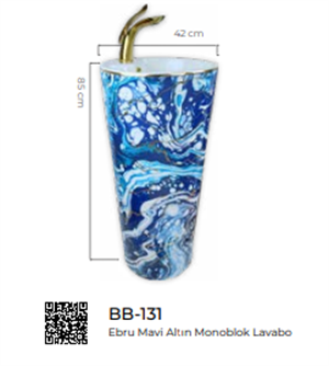 Ebru Mavi Altın Monoblok Lavabo