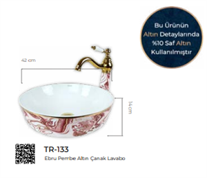Pure Ebru Pembel Altın Tezgah Üstü Çanak Lavabo Tr-133