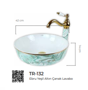Pure Ebru Yeşil Altın Tezgah Üstü Çanak Lavabo Tr-132