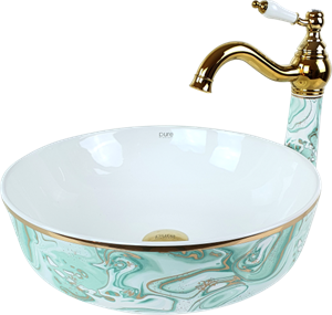Pure Ebru Yeşil Altın Tezgah Üstü Çanak Lavabo Tr-132
