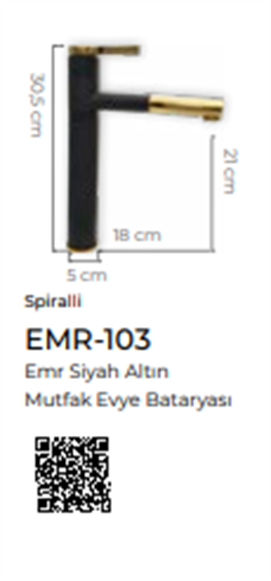 Emr Siyah Altın Spiralli Mutfak Eviye Bataryası
