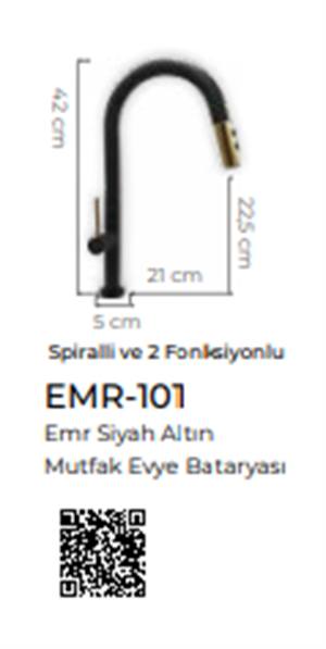 Emr Siyah Altın Spiralli Mutfak Eviye Bataryası